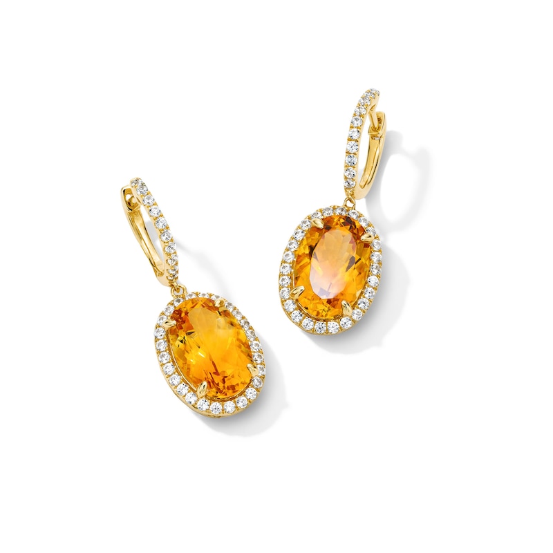 EFFY™ Collection Oval Citrine and White Zircon Hoop Drop Earrings in Sterling Silver with 14K Gold Plate