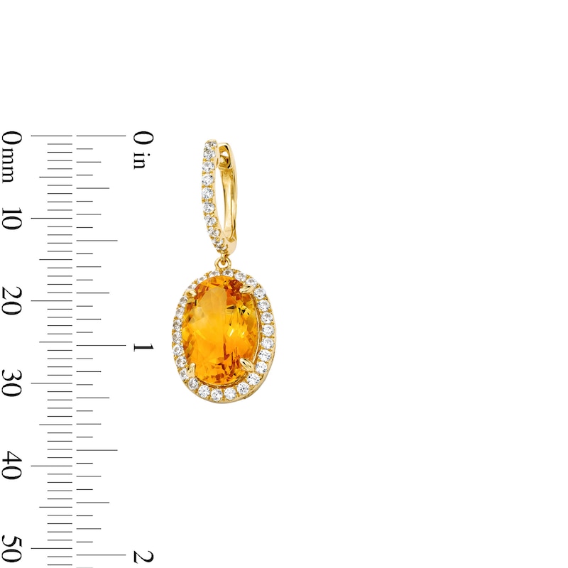 EFFY™ Collection Oval Citrine and White Zircon Hoop Drop Earrings in Sterling Silver with 14K Gold Plate