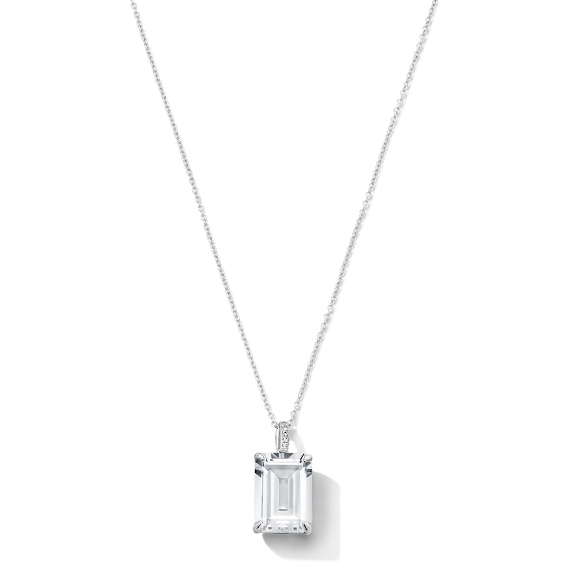 Main Image 1 of EFFY™ Collection Emerald-Cut White Topaz and White Sapphire Pendant in Sterling Silver