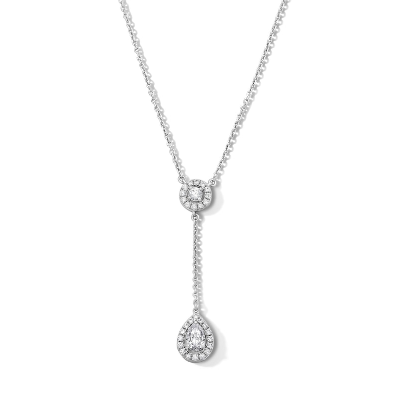 0.50 CT. T.W. Pear-Shaped Certified Lab-Grown Diamond "Y" Frame Necklace in Sterling Silver (F/SI2)
