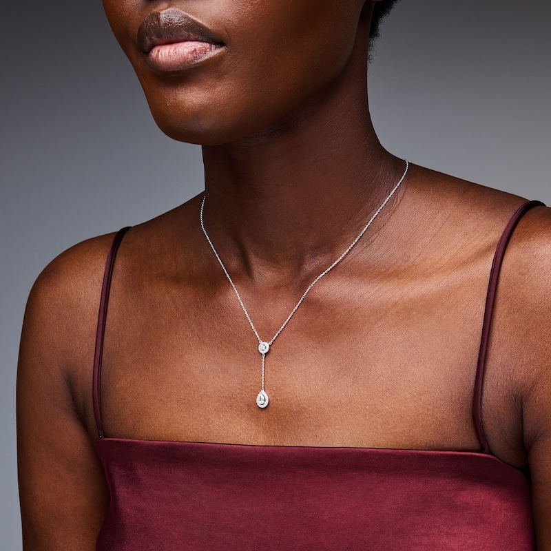 0.50 CT. T.W. Pear-Shaped Certified Lab-Grown Diamond "Y" Frame Necklace in Sterling Silver (F/SI2)