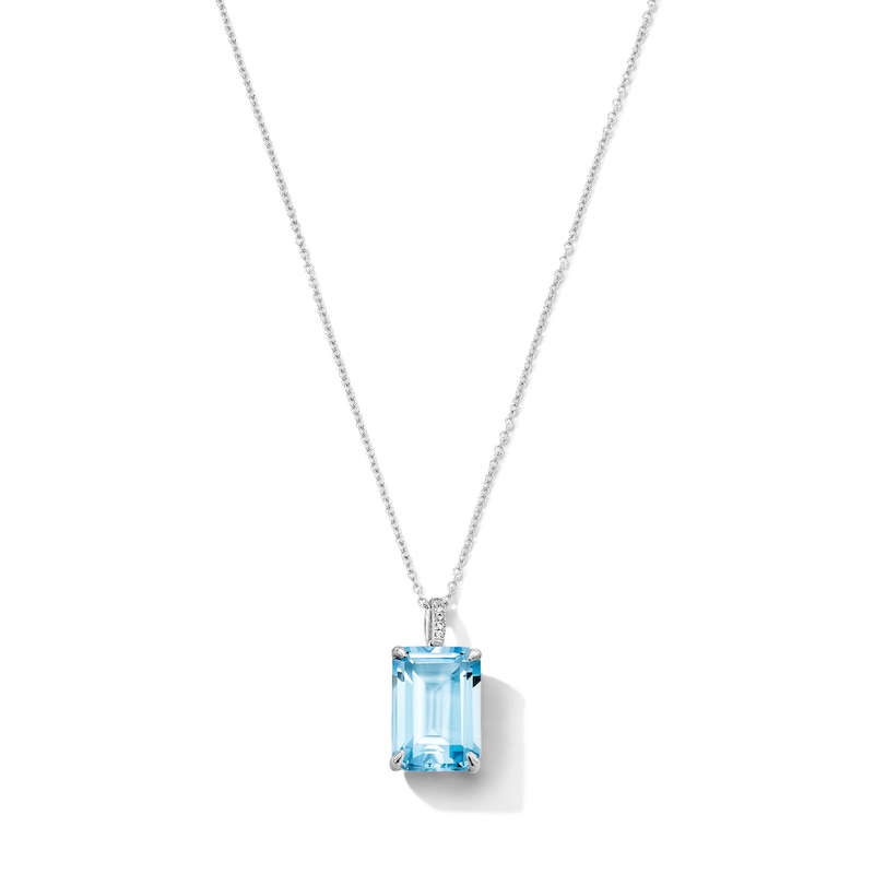 EFFY™ Collection Emerald-Cut Sky Blue Topaz and White Sapphire Pendant in Sterling Silver