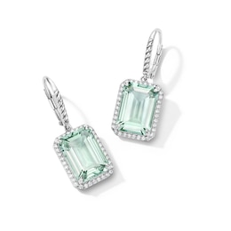 EFFY™ Collection Emerald-Cut Green Quartz and 0.45 CT. T.W. Diamond Frame Drop Earrings in Sterling Silver