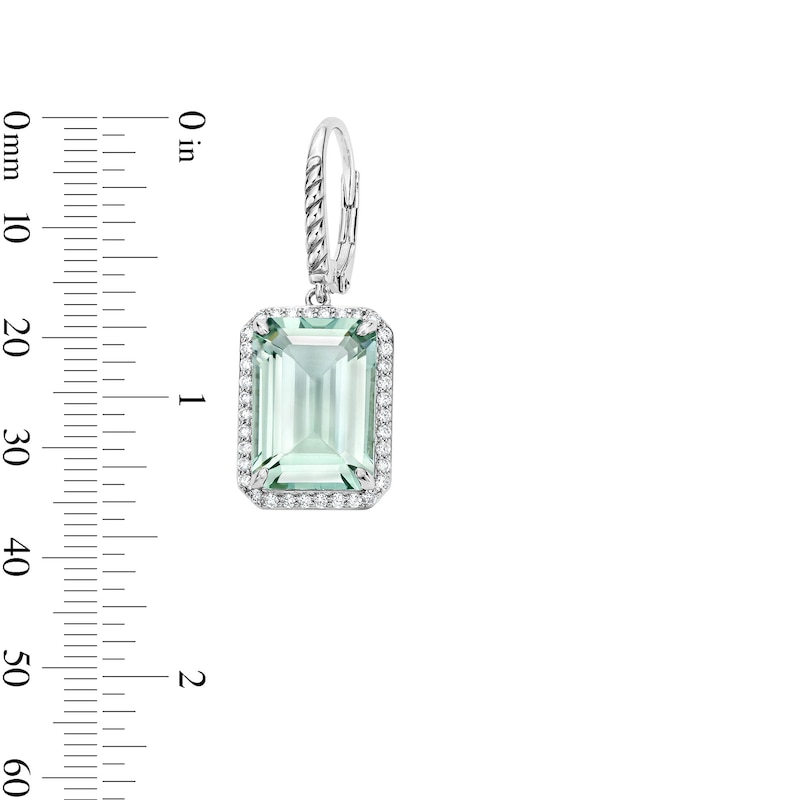 Main Image 2 of EFFY™ Collection Emerald-Cut Green Quartz and 0.45 CT. T.W. Diamond Frame Drop Earrings in Sterling Silver