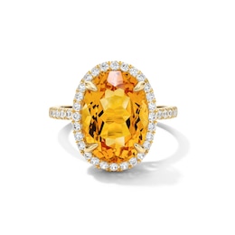 EFFY™ Collection Oval Citrine and White Zircon Cocktail Ring in Sterling Silver with 14K Gold Plate