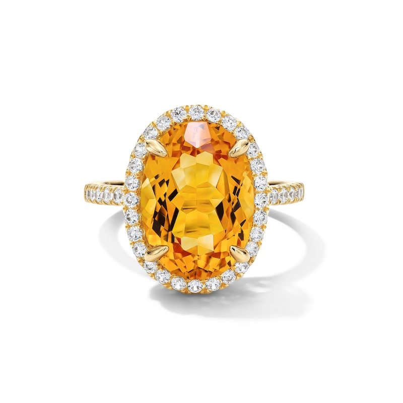 Main Image 1 of EFFY™ Collection Oval Citrine and White Zircon Cocktail Ring in Sterling Silver with 14K Gold Plate