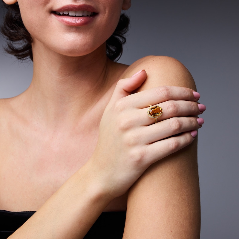 EFFY™ Collection Oval Citrine and White Zircon Cocktail Ring Sterling Silver with 14K Gold Plate