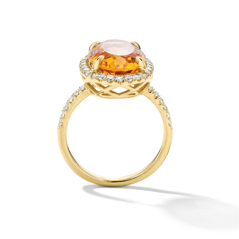 Main Image 2 of EFFY™ Collection Oval Citrine and White Zircon Cocktail Ring in Sterling Silver with 14K Gold Plate