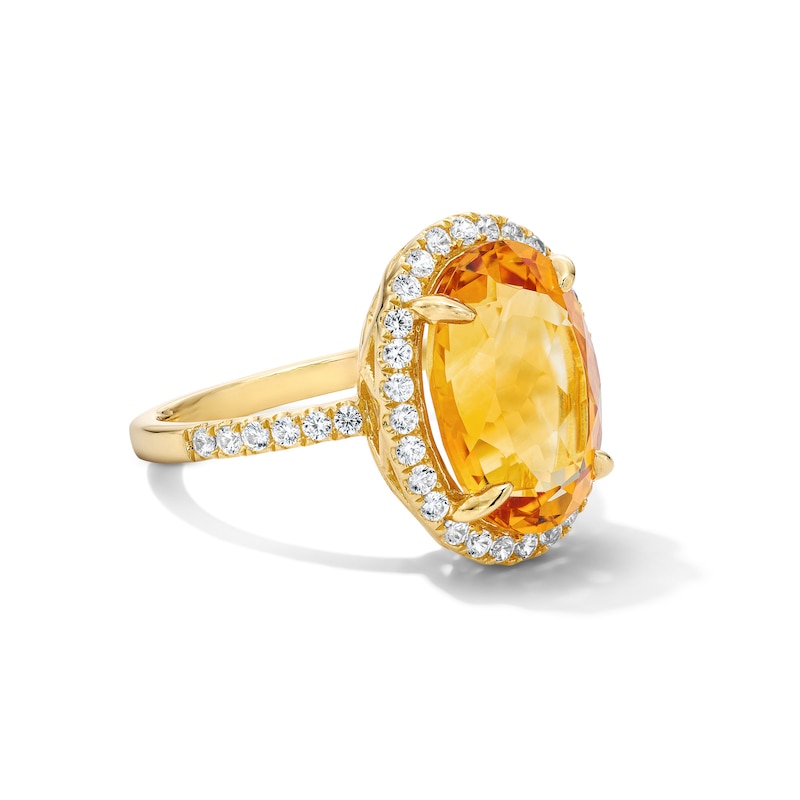 Main Image 3 of EFFY™ Collection Oval Citrine and White Zircon Cocktail Ring in Sterling Silver with 14K Gold Plate
