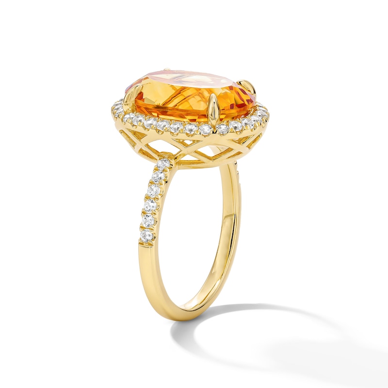 Main Image 4 of EFFY™ Collection Oval Citrine and White Zircon Cocktail Ring in Sterling Silver with 14K Gold Plate