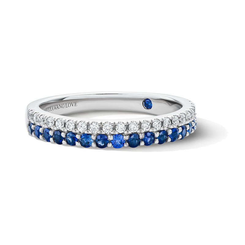 Main Image 1 of Vera Wang Love Collection 0.18 CT. T.W. Diamond and Sapphire Double-Row Anniversary Band in 14K White Gold (I/SI2)