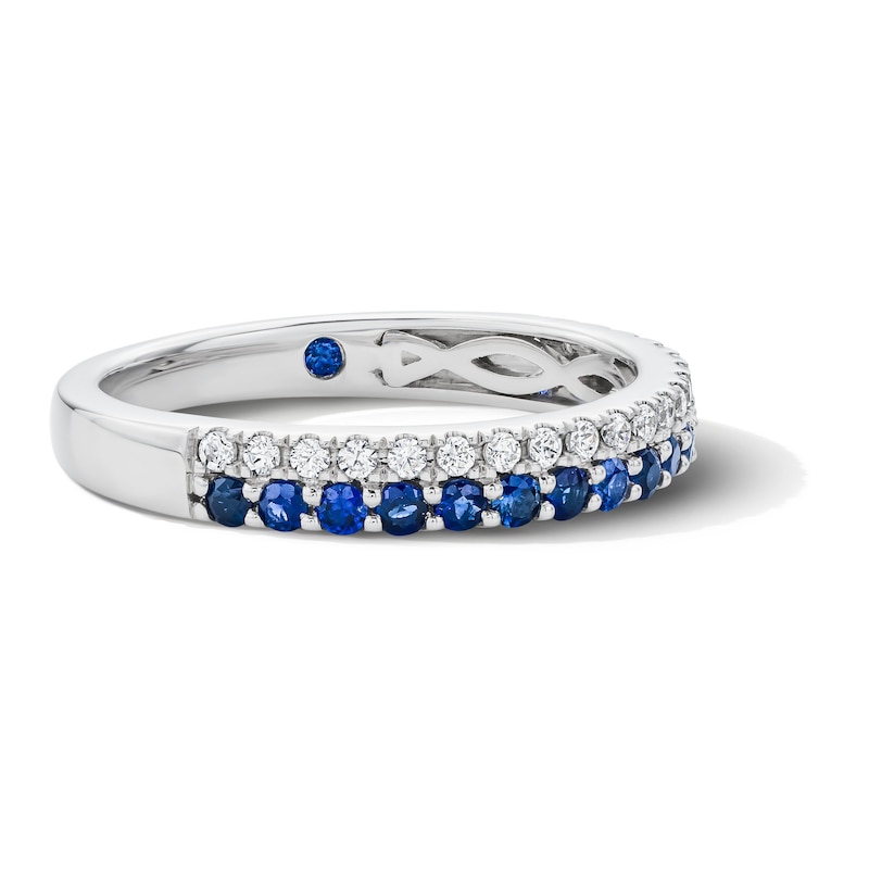 Main Image 4 of Vera Wang Love Collection 0.18 CT. T.W. Diamond and Sapphire Double-Row Anniversary Band in 14K White Gold (I/SI2)