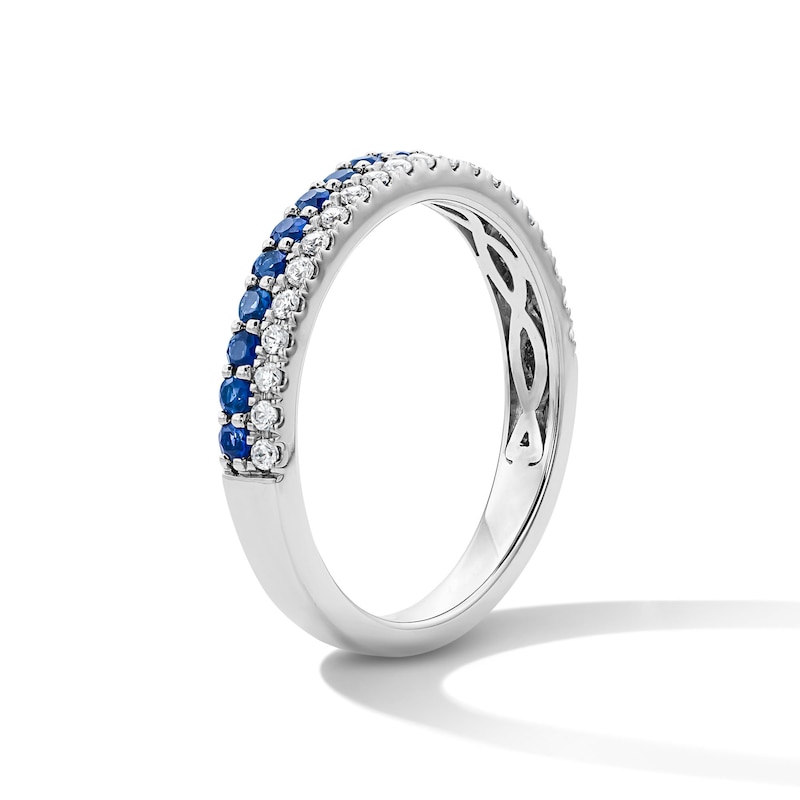 Main Image 5 of Vera Wang Love Collection 0.18 CT. T.W. Diamond and Sapphire Double-Row Anniversary Band in 14K White Gold (I/SI2)