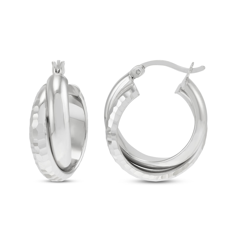 20.0mm Diamond-Cut Crossover Hoop Earrings in Hollow Sterling Silver