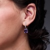 Thumbnail Image 2 of EFFY™ Collection Emerald-Cut Amethyst and White Sapphire Hoop Drop Earrings in Sterling Silver