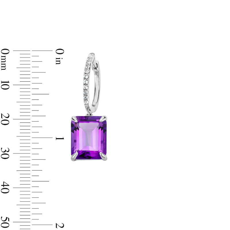 EFFY™ Collection Emerald-Cut Amethyst and White Sapphire Hoop Drop Earrings in Sterling Silver