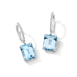 EFFY™ Collection Emerald-Cut Sky Blue Topaz and White Sapphire Hoop Drop Earrings in Sterling Silver