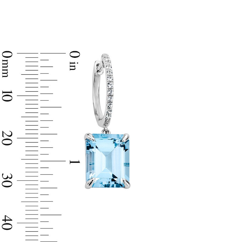 EFFY™ Collection Emerald-Cut Sky Blue Topaz and White Sapphire Hoop Drop Earrings in Sterling Silver