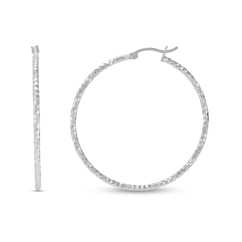44.0mm Diamond-Cut Square-Tube Hoop Earrings in Hollow Sterling Silver