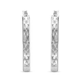 19.5mm Diamond-Cut Oval Square-Tube Hoop Earrings in Hollow Sterling Silver