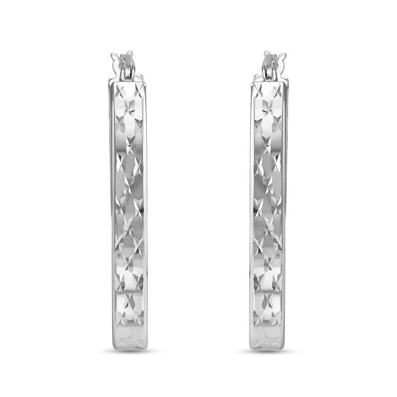 19.5mm Diamond-Cut Oval Square-Tube Hoop Earrings in Hollow Sterling Silver