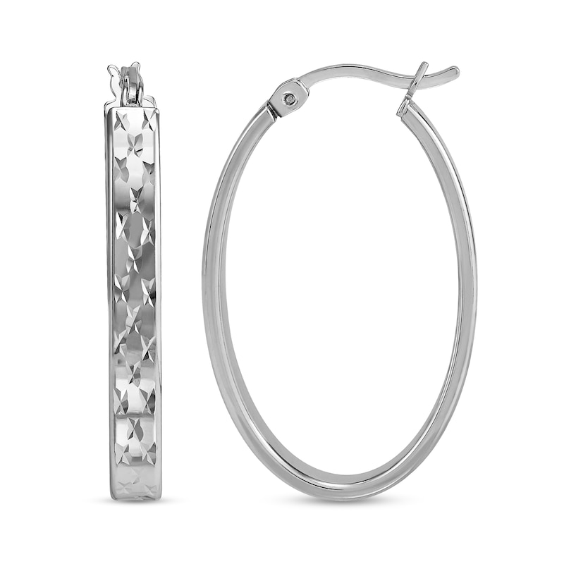 19.5mm Diamond-Cut Oval Square-Tube Hoop Earrings in Hollow Sterling Silver