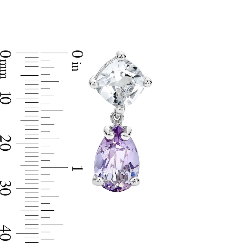 Main Image 2 of EFFY™ Collection Cushion-Cut White Topaz and Pear-Shaped Light Amethyst Drop Earrings in Sterling Silver