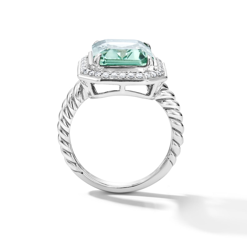 Main Image 2 of EFFY™ Collection Emerald-Cut Green Quartz and 0.23 CT. T.W. Diamond Frame Cocktail Ring in Sterling Silver