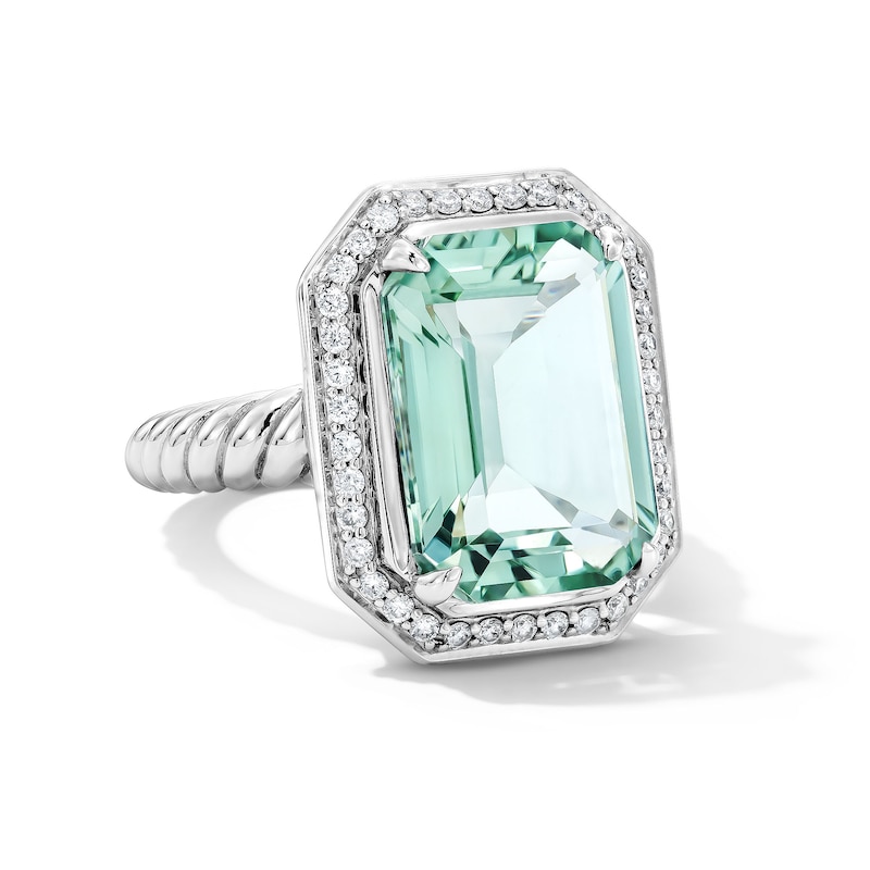 Main Image 3 of EFFY™ Collection Emerald-Cut Green Quartz and 0.23 CT. T.W. Diamond Frame Cocktail Ring in Sterling Silver