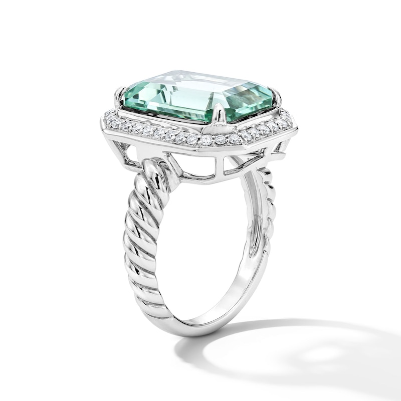 Main Image 4 of EFFY™ Collection Emerald-Cut Green Quartz and 0.23 CT. T.W. Diamond Frame Cocktail Ring in Sterling Silver