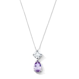 EFFY™ Collection Cushion-Cut White Topaz and Pear-Shaped Light Amethyst Drop Pendant in Sterling Silver