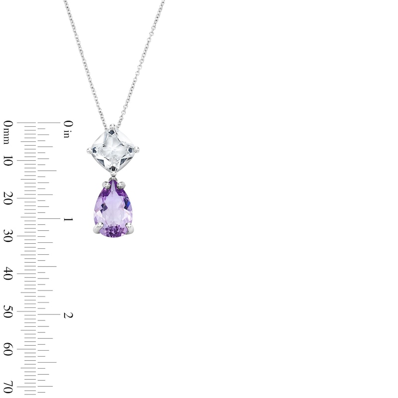 Main Image 3 of EFFY™ Collection Cushion-Cut White Topaz and Pear-Shaped Light Amethyst Drop Pendant in Sterling Silver
