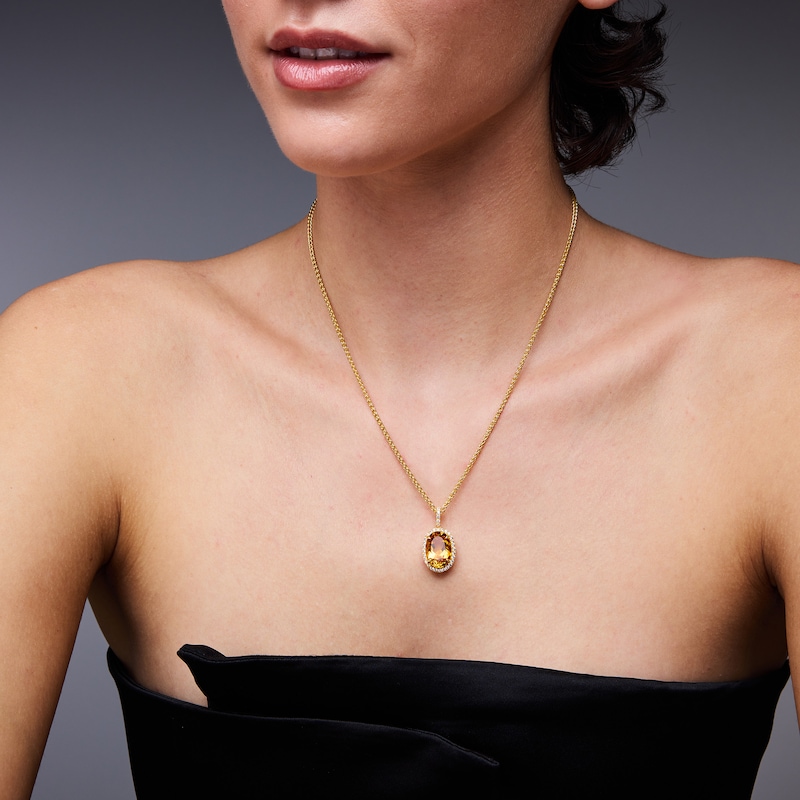 EFFY™ Collection Oval Citrine and White Zircon Pendant in Sterling Silver with 14K Gold Plate