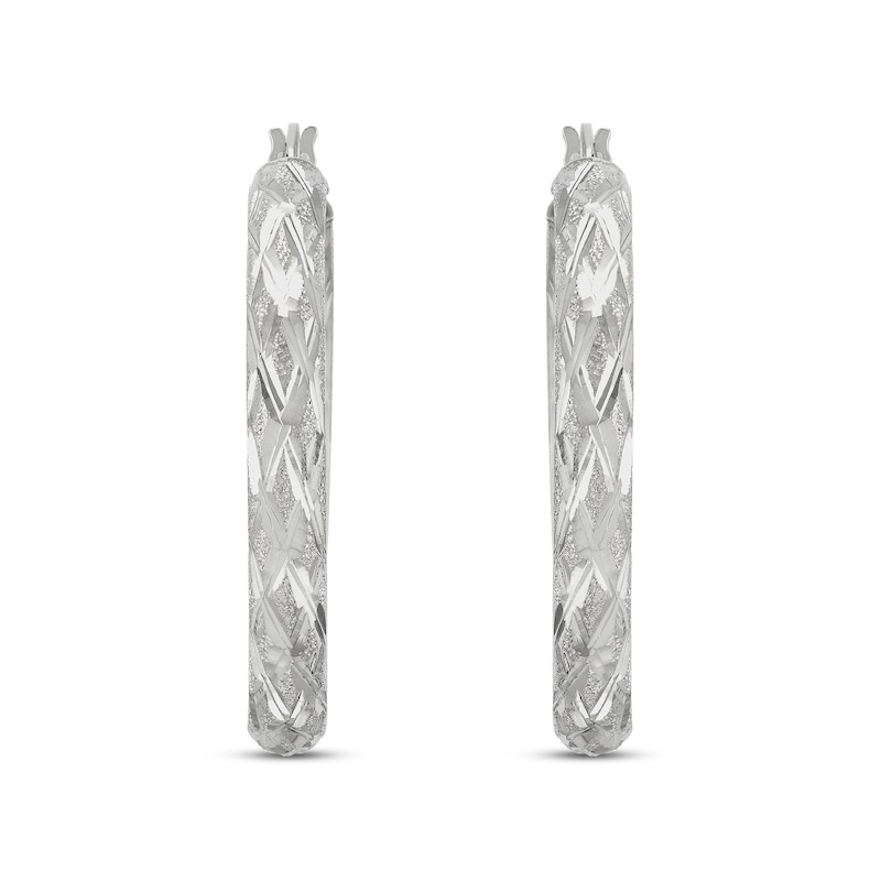 29.0mm Diamond-Cut Patterned Tube Hoop Earrings in Sterling Silver
