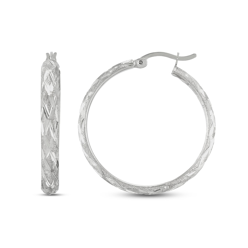 29.0mm Diamond-Cut Patterned Tube Hoop Earrings in Sterling Silver