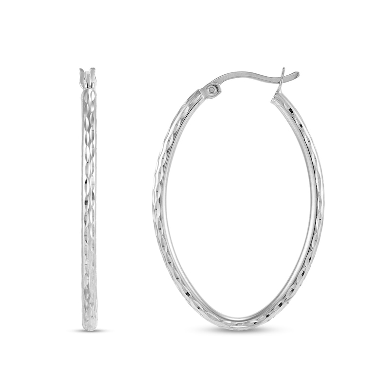 36.0mm Diamond-Cut Oval Hoop Earrings in Hollow Sterling Silver