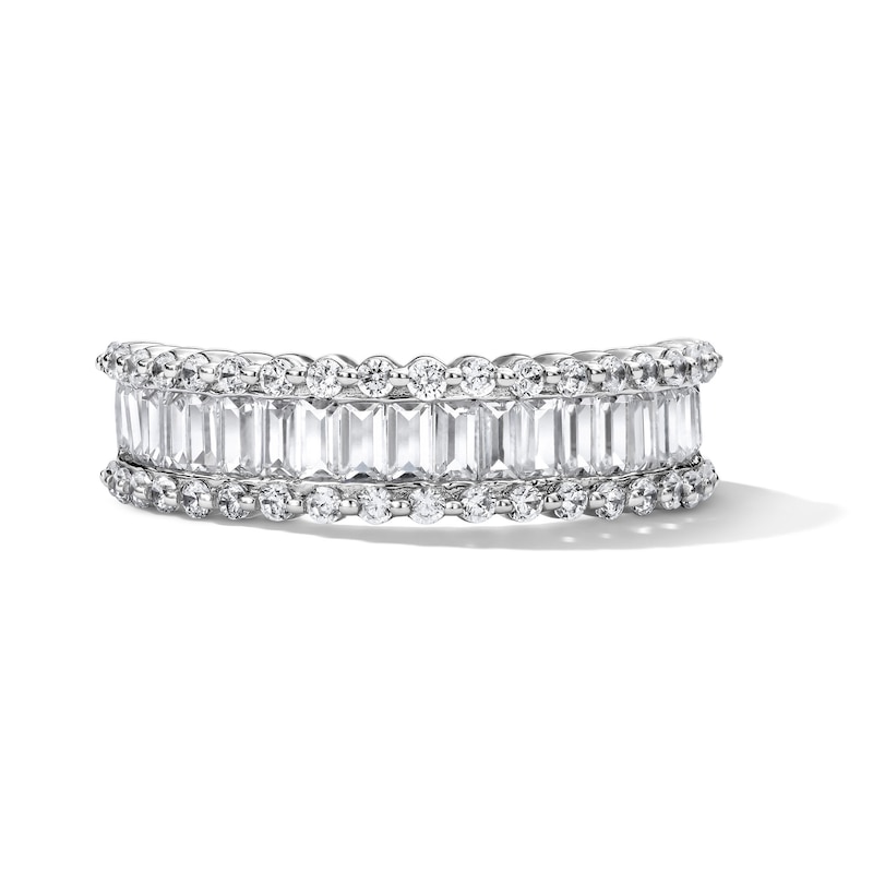 1.00 CT. T.W. Baguette-Cut and Round Certified Lab-Grown Diamond Anniversary Ring in 14K White Gold (F/VS2)