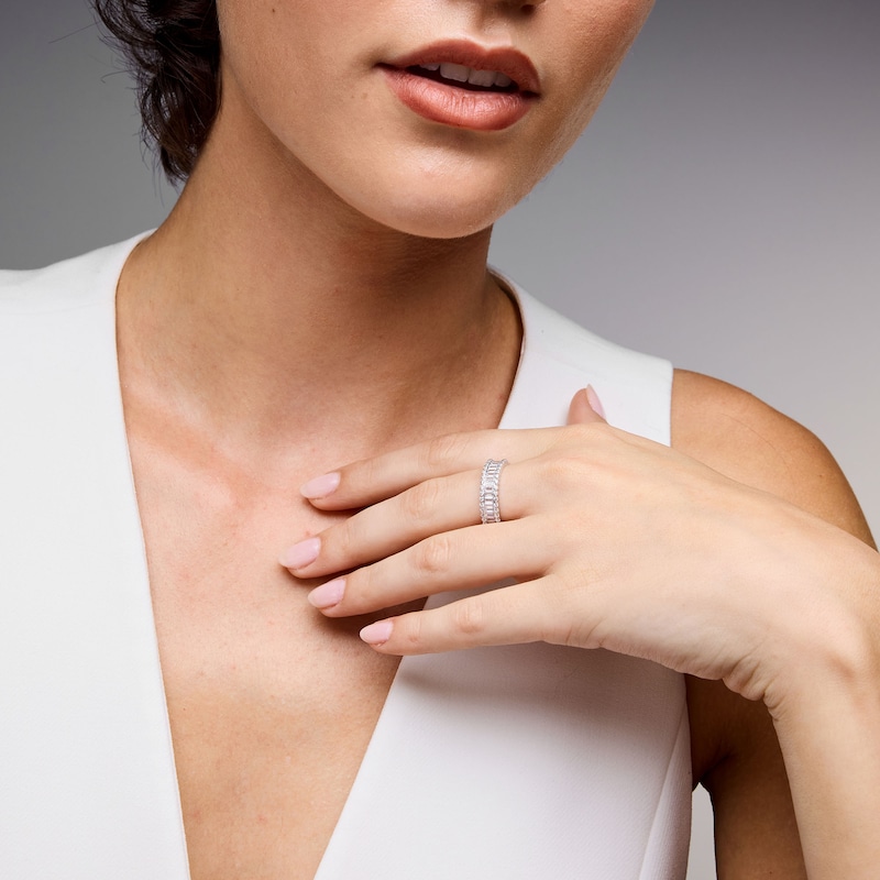 1.00 CT. T.W. Baguette-Cut and Round Certified Lab-Grown Diamond Anniversary Ring in 14K White Gold (F/VS2)