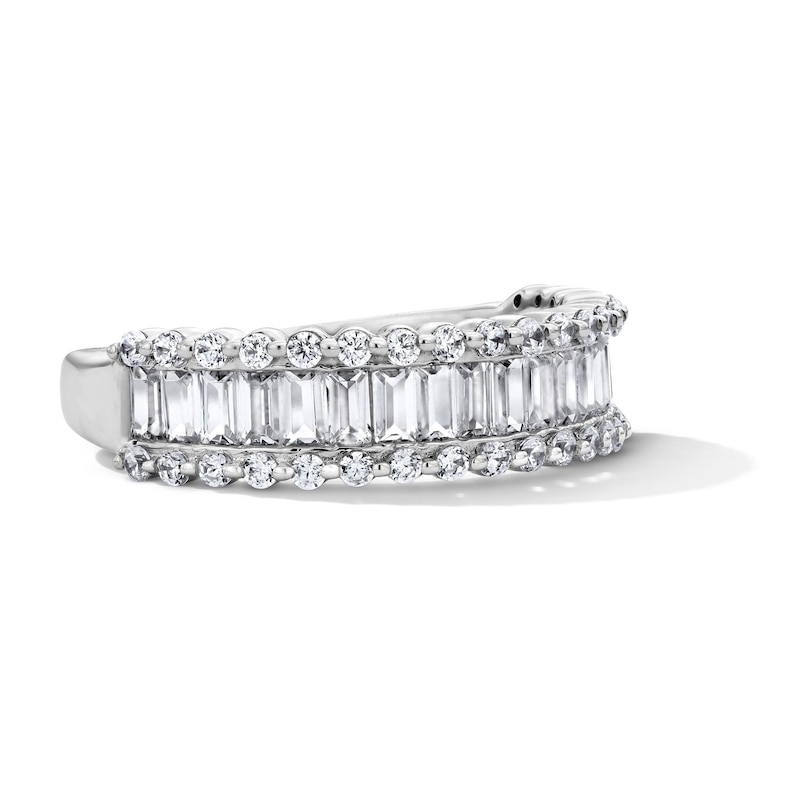 1.00 CT. T.W. Baguette-Cut and Round Certified Lab-Grown Diamond Anniversary Ring in 14K White Gold (F/VS2)