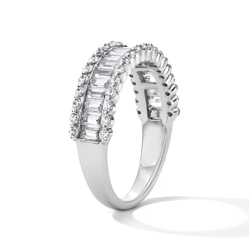 1.00 CT. T.W. Baguette-Cut and Round Certified Lab-Grown Diamond Anniversary Ring in 14K White Gold (F/VS2)