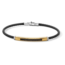 Bar Bracelet in Stainless Steel with Black and Yellow Ion Plate - 8.5"