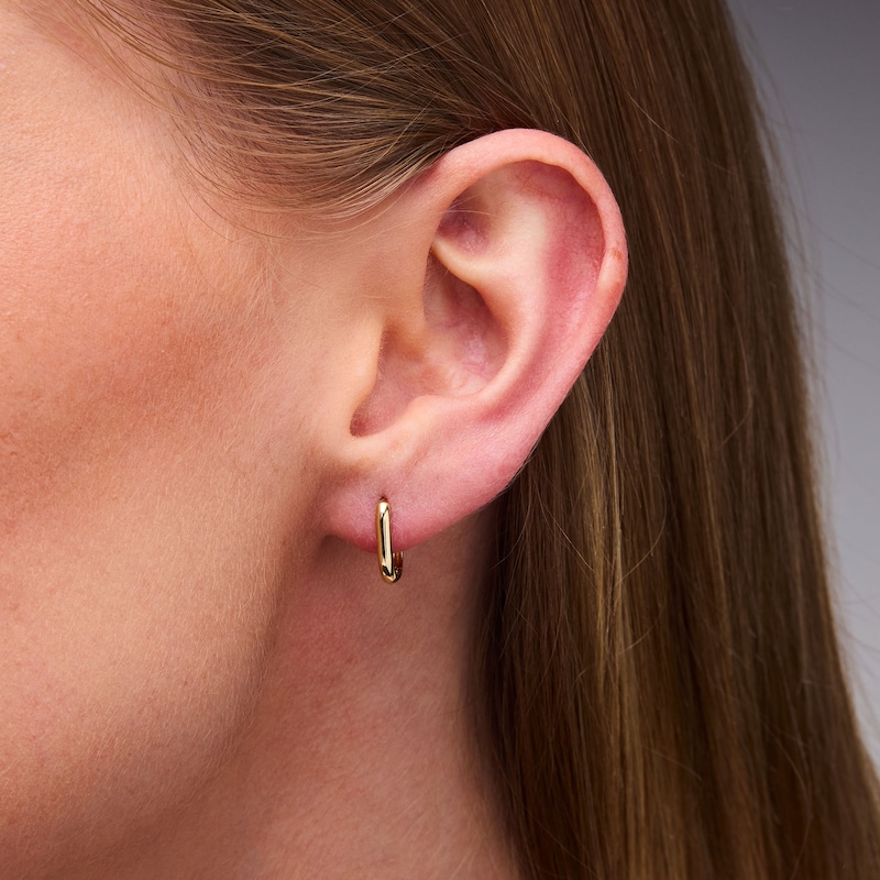 Rectangle Huggie Hoop Earrings in Solid 10K Gold