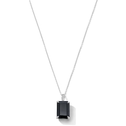 EFFY™ Collection Emerald-Cut Black Onyx and White Sapphire Pendant in Sterling Silver