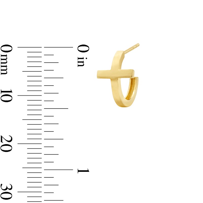 Cross J-Hoop Earrings in Solid 10K Gold
