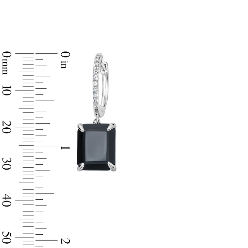 Main Image 2 of EFFY™ Collection Emerald-Cut Black Onyx and White Sapphire Hoop Drop Earrings in Sterling Silver