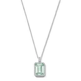 EFFY™ Collection Emerald-Cut Green Quartz and 0.29 CT. T.W. Diamond Frame Pendant in Sterling Silver