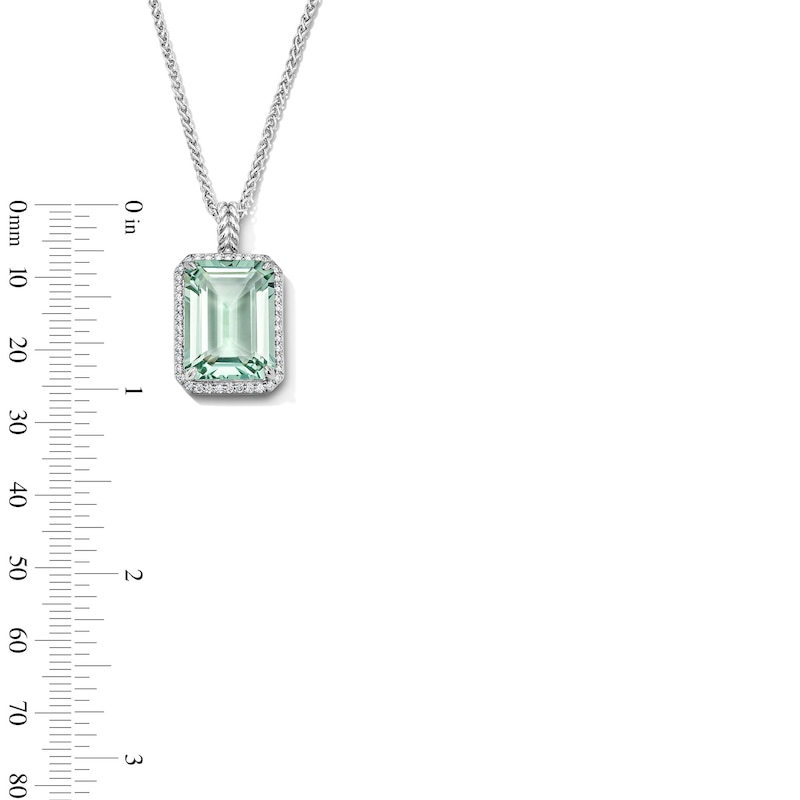 Main Image 3 of EFFY™ Collection Emerald-Cut Green Quartz and 0.29 CT. T.W. Diamond Frame Pendant in Sterling Silver