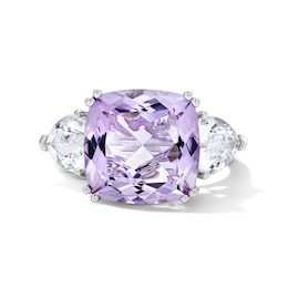 EFFY™ Collection Cushion-Cut Pink Amethyst and Trillion-Cut White Topaz Fashion Ring in Sterling Silver