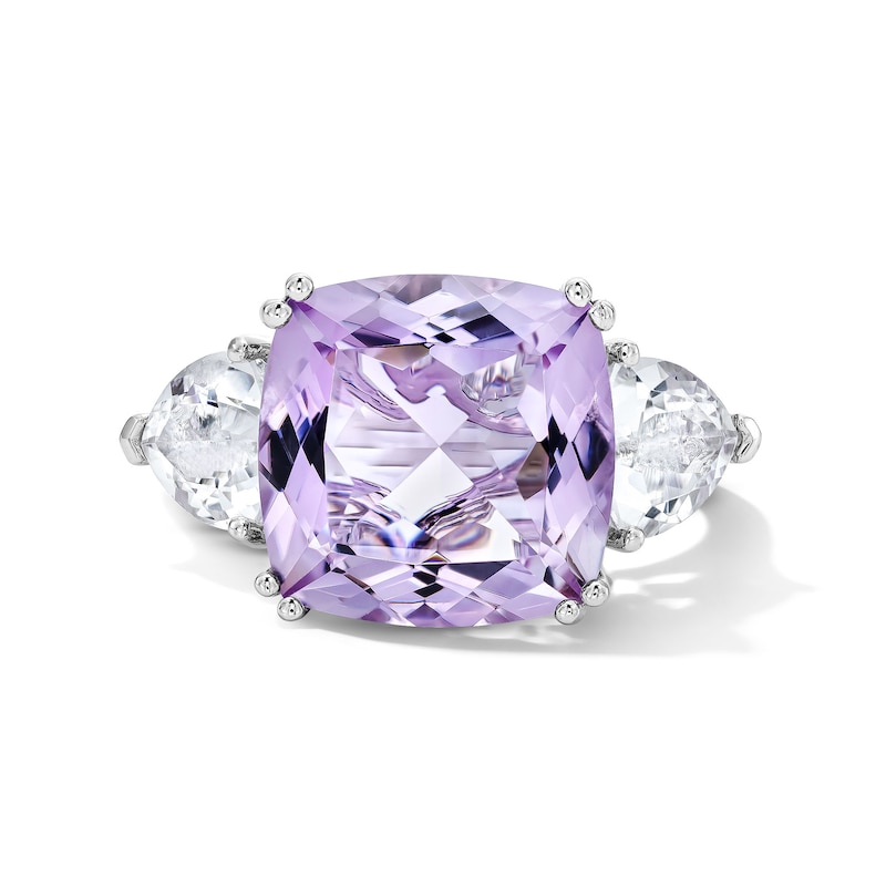 Main Image 1 of EFFY™ Collection Cushion-Cut Pink Amethyst and Trillion-Cut White Topaz Fashion Ring in Sterling Silver