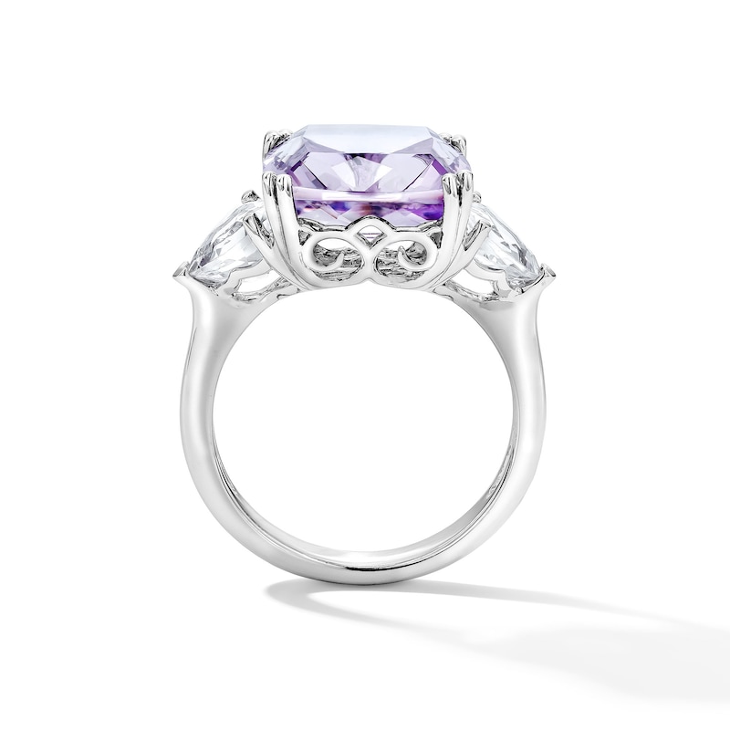 Main Image 2 of EFFY™ Collection Cushion-Cut Pink Amethyst and Trillion-Cut White Topaz Fashion Ring in Sterling Silver